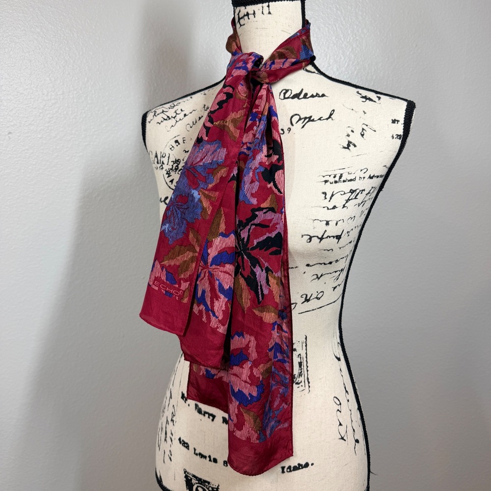Echo Scarf Women's Burgundy Red Floral Oblong Silk Lightweight Classic